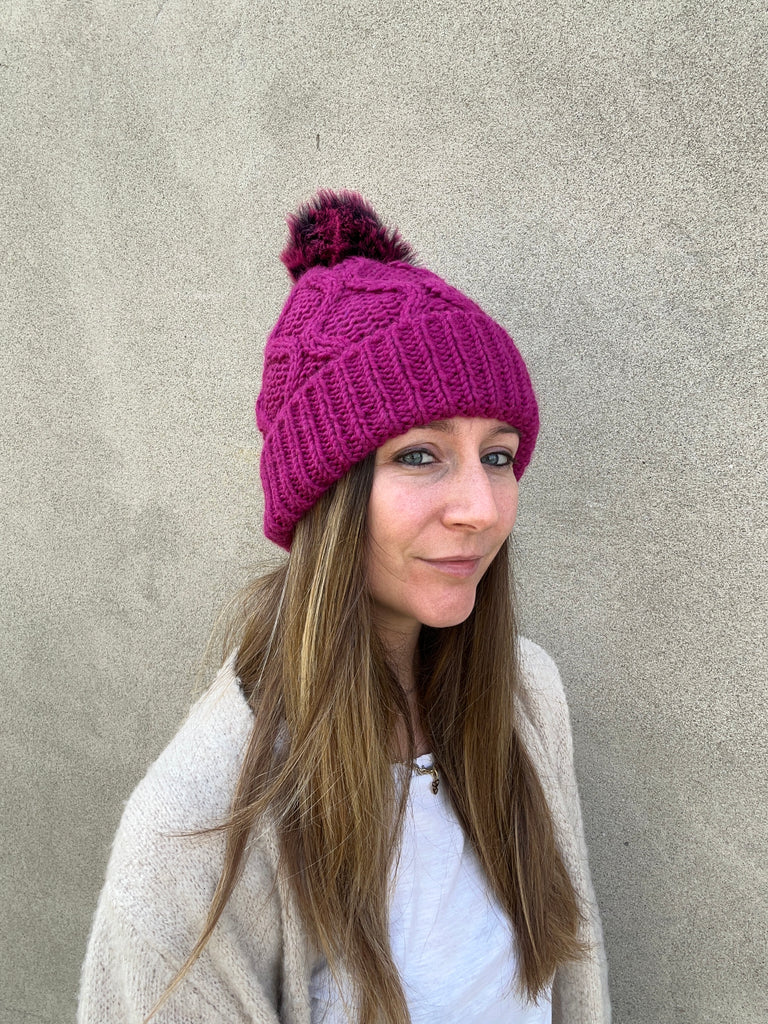 berretto lavorato lana made in italy carlotta neri fuxia