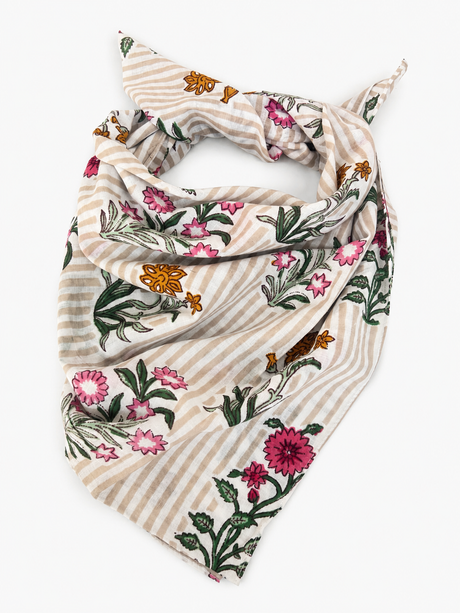 foulard rigato beige carlotta neri made in italy