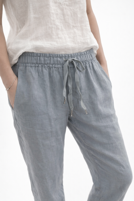 pantalone 100% lino azzurro polvere carlotta neri