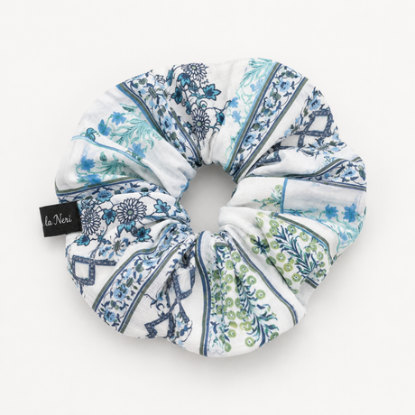 scrunchies azzurro carlotta neri handmade in cotone